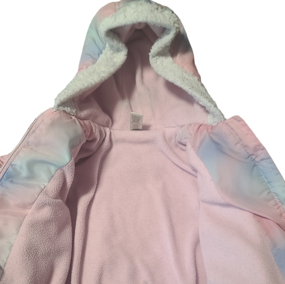 Girls 2T Fleece Lined Pastel Puffer Coat With Hood Pink - Picture 3 of 7